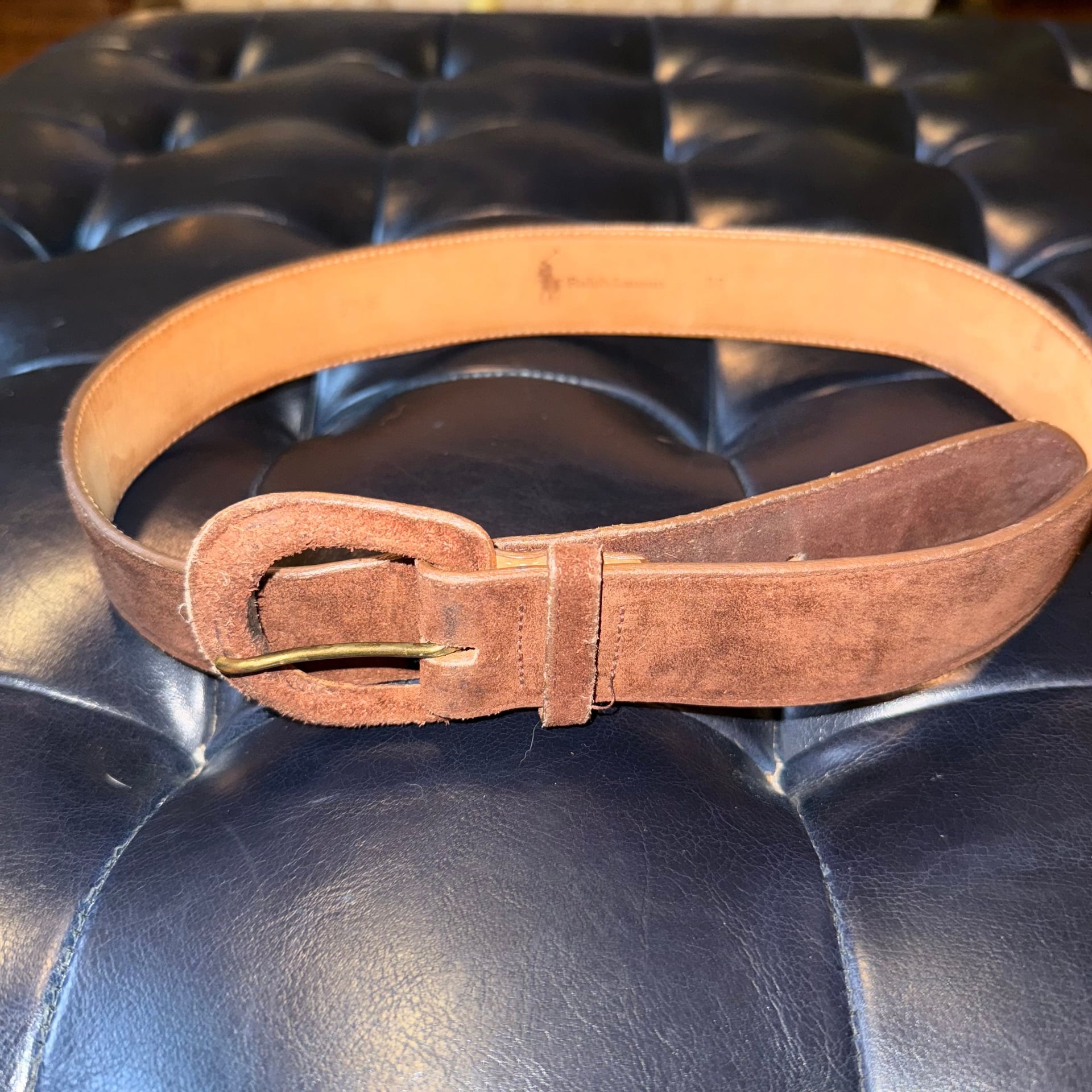 Ralph Lauren Suede Leather Belt, Brown, Vintage Size 30